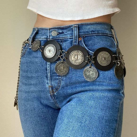 Unique Y2K Metal Ring Plated Chain Belt - Picture 1 of 3